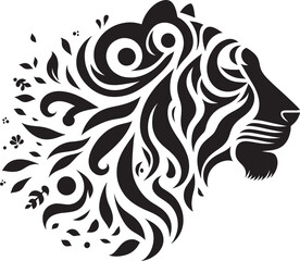 Ornate tiger head profile with floral design.