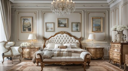 Fototapeta premium Elegant Luxurious Bedroom with Classic Vintage Decor