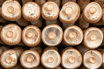 The mushrooms are arranged at different angles