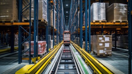 Fototapeta premium High-Tech Warehouse with Automated Monitoring System in Action