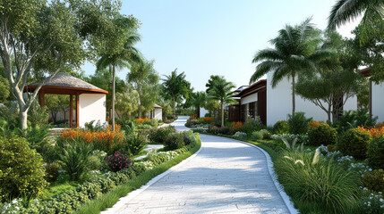 Fototapeta premium Scarpa modern villa architecture design by lush jungle greenery