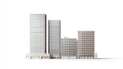 Fototapeta premium Isolated Office Building Skyline in White Background
