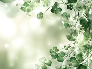 Obraz premium Shamrock Serenity: A delicate arrangement of shamrocks gracefully adorns the soft, diffused background. This image evokes a sense of tranquility and good fortune, perfect for St.