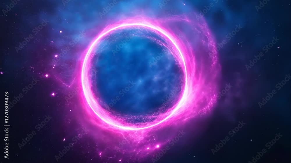 Aufkleber abstract blue and pink light ring with sparkling energy effect and dynamic looping background for co