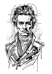 Military Commander Portrait &ndash; Historical Line Art Illustration