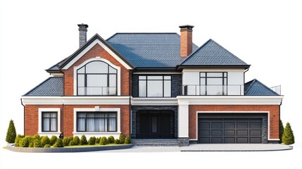 Elegant Isolated Modern House Front View on White Background