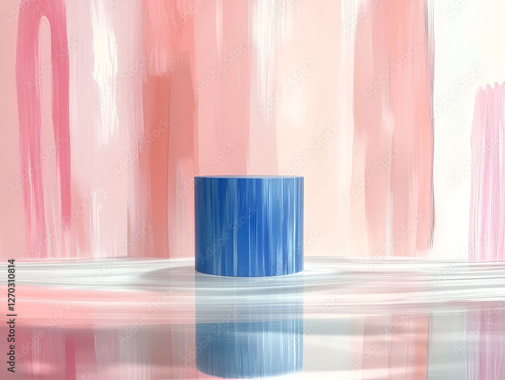 Aufkleber product display: a blue cylinder stands prominently, its texture creating a striking contrast agains