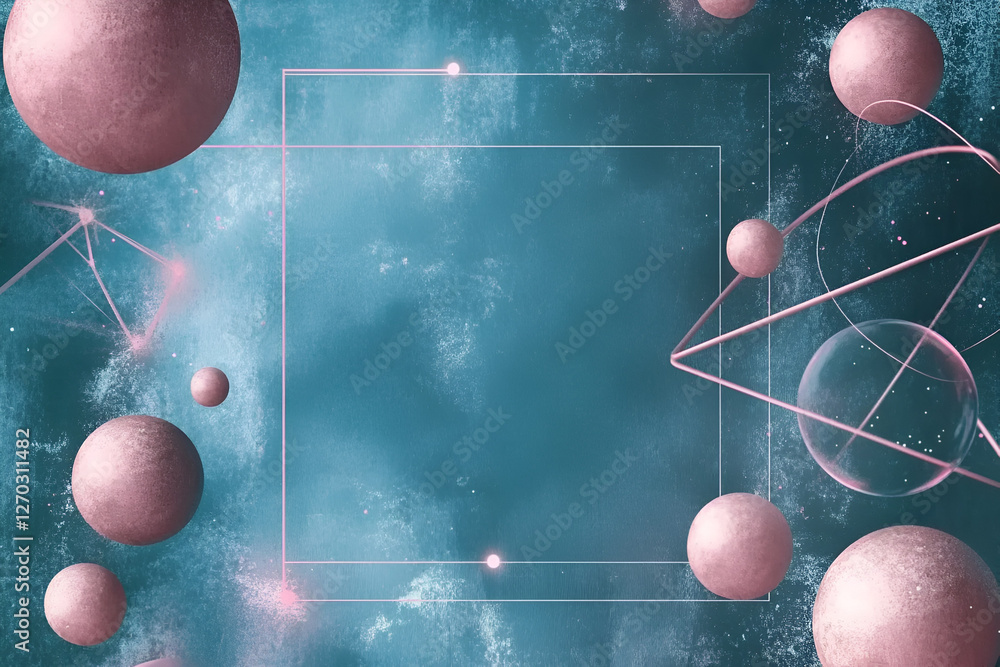 Poster abstract geometric space: an artistic representation of celestial bodies floating in a textured spac