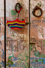 Asia, India, West Bengal, Kolkata. Door with ornament.