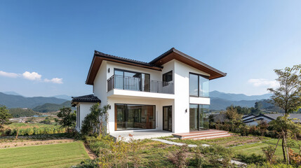 Scarpa modern villa architectural design by rice fields and terraces