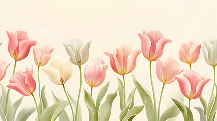 Fototapeta premium Beautiful Floral Pattern with Soft Pink and White Tulips Design