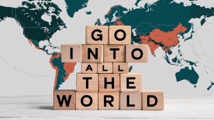 Wooden blocks spell go into all the world message
