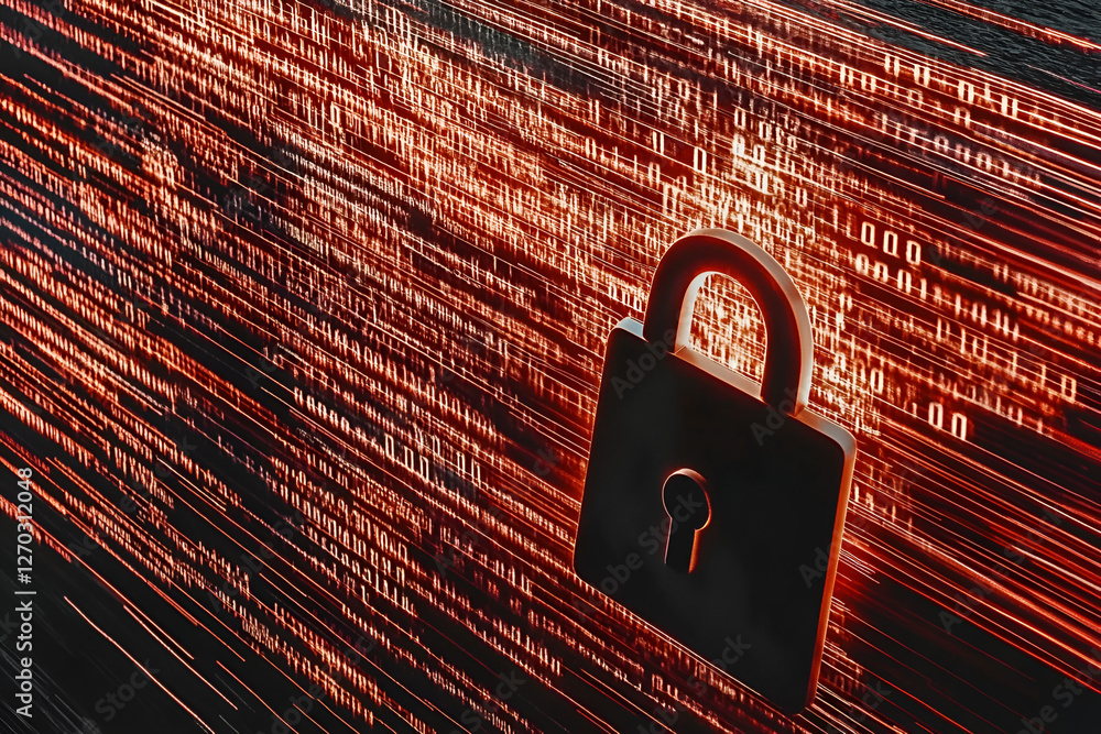 Poster cybersecurity fortress: a striking visual of a closed padlock, symbolizing robust protection, set ag