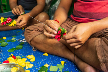 Asia, India, West Bengal,Kolkata, Mullik Ghat Flower Market.