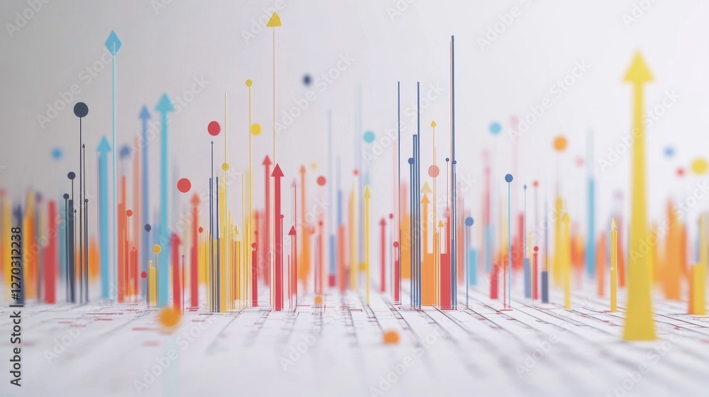 Aufkleber trend analysis with isolated arrows on abstract background