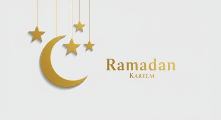 a minimalist design featuring the words "Ramadan Kareem" in gold font against a white background.