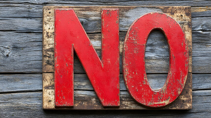 Distressed Wooden Sign with Bold Red Letters Spelling No