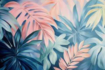 Soft pastel tropical foliage creating a serene, calming atmosphere