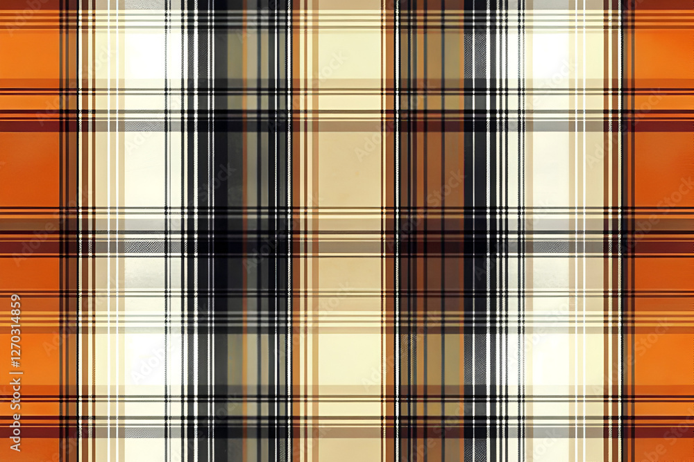 Poster bold plaid pattern: a bold and modern plaid pattern with a grid of orange, beige, brown and black cr
