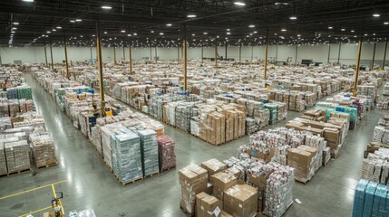 Vast Warehouse Filled with Inventory for Efficient Logistics Operations