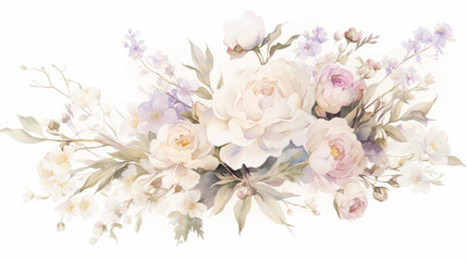 Peony watercolor hand-painted decorative elements