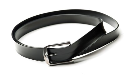 A simple and distinct belt is prominently displayed all alone on a clean, expansive white background. The belt's design, texture, and details are clearly visible, making it a focal point. This unclutt