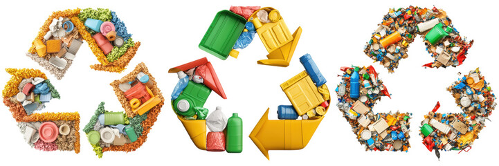 Colorful Recycling Symbols with Various Waste Elements Inside