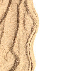 Light beach sand with lines on white background. Top view
