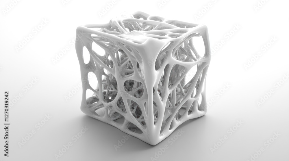 Fototapete a 3d-rendered abstract cube with intricate, organic structures.