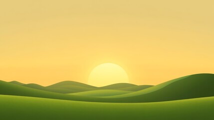 Obraz premium Serene Sunrise Over Rolling Hills: A Peaceful Landscape Painting
