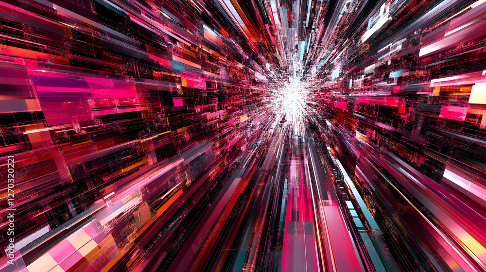 Poster journey through digital dimensions: immerse yourself in a dynamic digital tunnel of light and color,