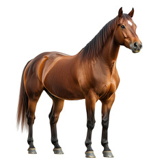 Obraz premium Majestic Brown Horse Standing with Realistic Fur Texture and Strong Pose, Isolated on transparent background 