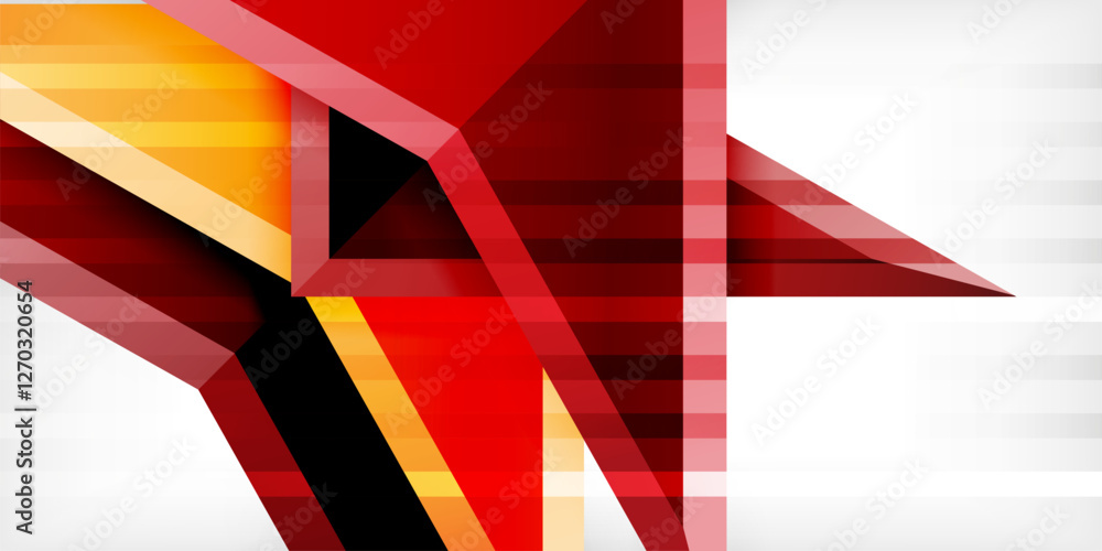 Poster arrows with 3d effect abstract background. triangles on light grey backdrop