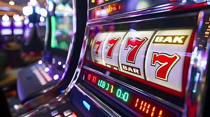 Colorful Close-Up of Classic Slot Machine in a Casino Environment