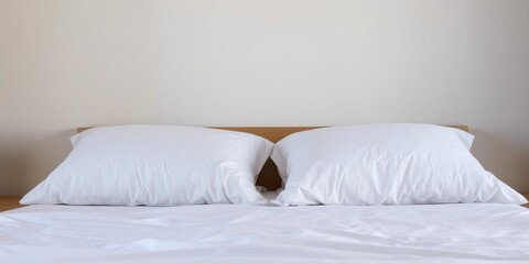 Light and airy bedroom interior featuring a comfortable double bed with white pillows and soft bedding, comfortable, bedroom, tranquil