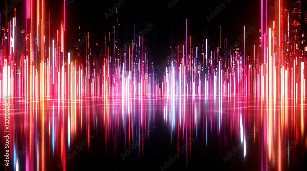Poster vibrant light display digital space abstract art high-tech environment wide angle sound visualizatio