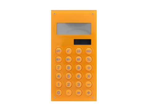 front of rectangle calculator with round button number isolated on transparent