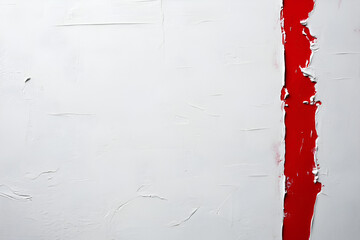Fototapeta premium Crimson Divide: A bold red stripe pierces through the serene expanse. This minimalist composition explores the tension between color and surface, revealing textures and inviting contemplation.