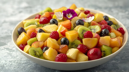 Fresh Seasonal Fruit Salad with Colorful Orchard Fruits and Berries