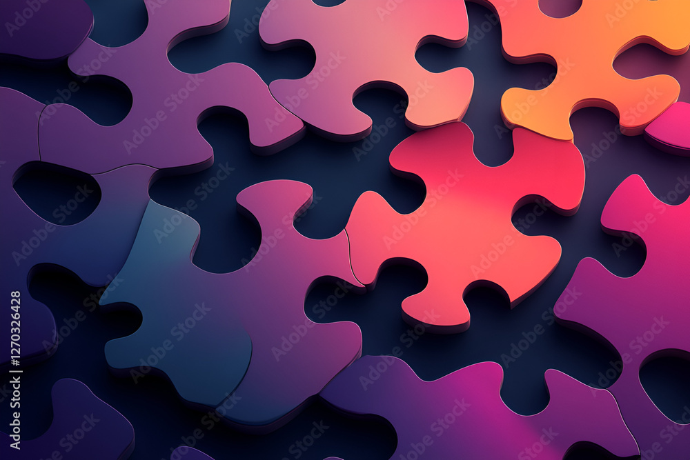 Poster puzzle of connectivity: interlocking puzzle pieces in vibrant hues represent the unity and connectio