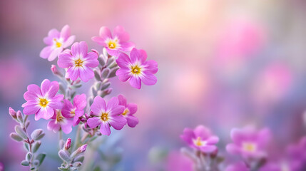 Obraz premium Delicate Pink Flowers Blooming in Soft Focus with Pastel Background