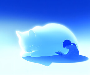 Dreamy Cat and Child Illustration for Magical Stories