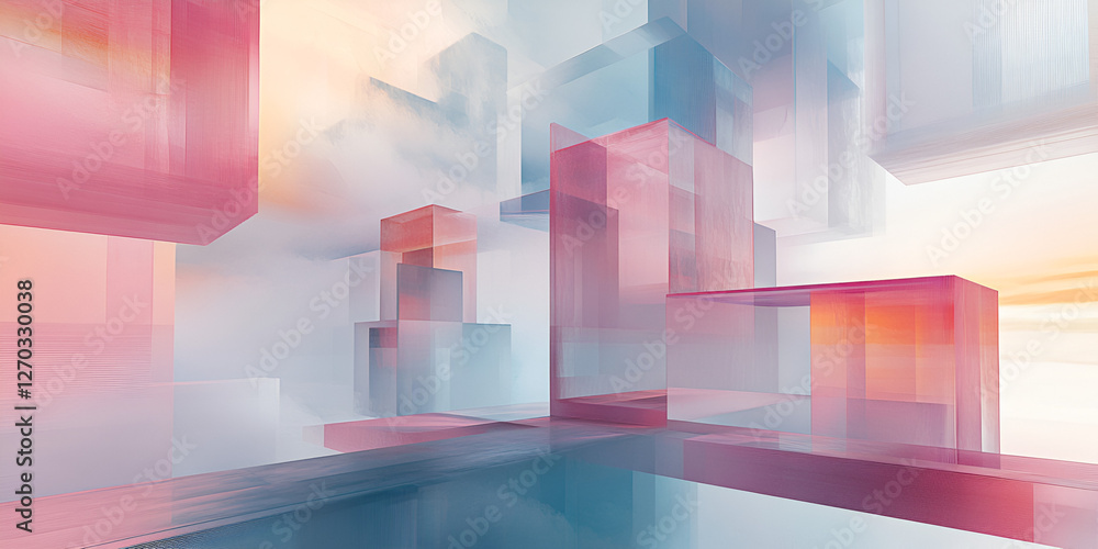Aufkleber abstract architectural vision: a colorful array of translucent and overlapping structures float in a