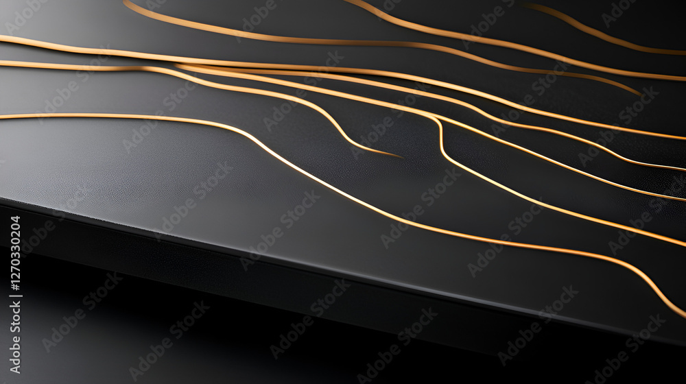Poster abstract metallic veins: a close-up shot of an abstract pattern of metallic veins on a sleek, dark s