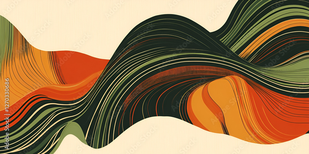 Poster abstract flow: an elegant, abstract composition featuring flowing, undulating lines in a palette of 