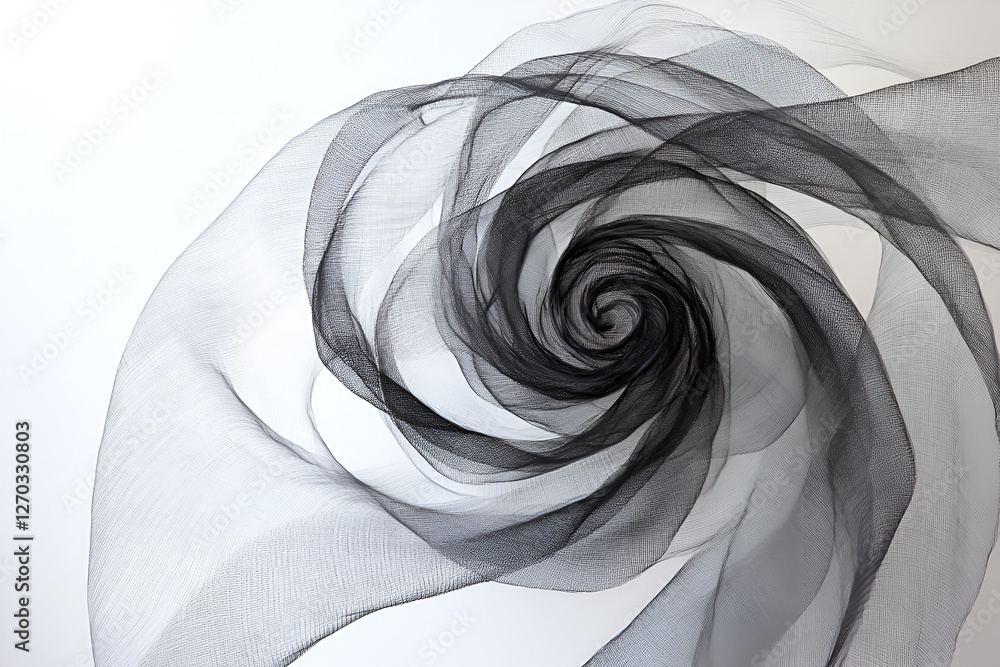 Poster spiraling elegance: a flowing, artistic swirl of delicate fabric, its translucent folds and curves c