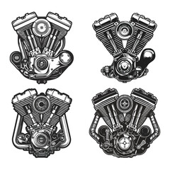 Set of vintage motorcycle engine vector