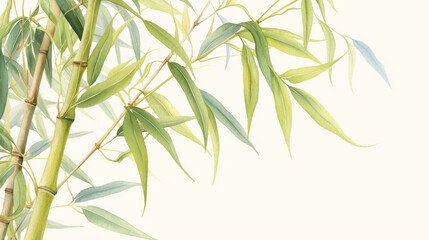 Naklejka premium Bamboo watercolor hand-painted decorative elements