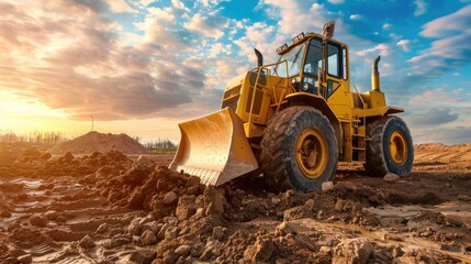 Obraz premium Bulldozer at Construction Site During Sunset