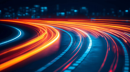 Dynamic Light Trails on Urban Roadway at Nighttime with Motion Blur